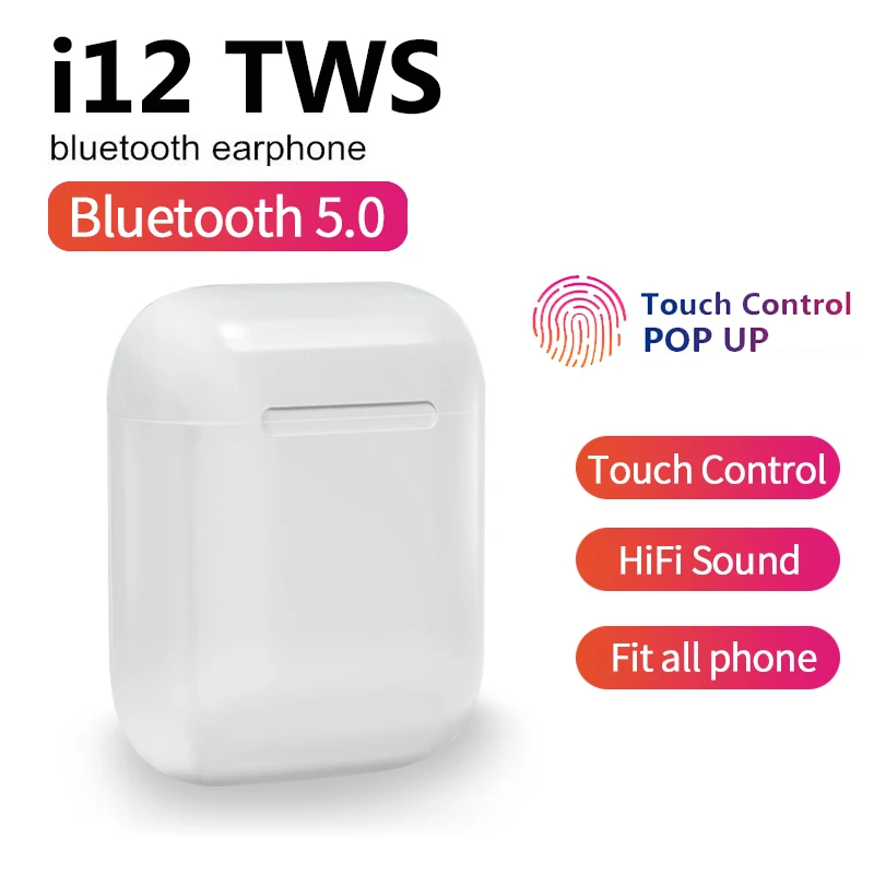 Новинка i12 TWS, беспроводные Bluetooth 5,0 наушники, спортивные наушники с защитой от пота, сенсорные портативные наушники с микрофоном PK i10 TWS i30 i60 i80