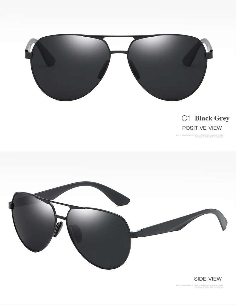 Ruosyling ультралегкие TR90 мужские солнцезащитные очки Классические Металлические поляризованные уличные темные очки УФ 400 матовые черные итальянские солнцезащитные очки - Цвет линз: Black Grey
