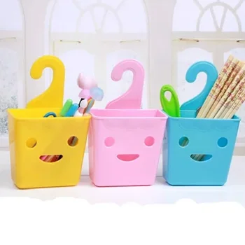 

Balingliangpin Smiling Face Adhesive Hook Debris Storage Box Cute Bangs Storage Box Mini Cartoon Plastic Storage Box