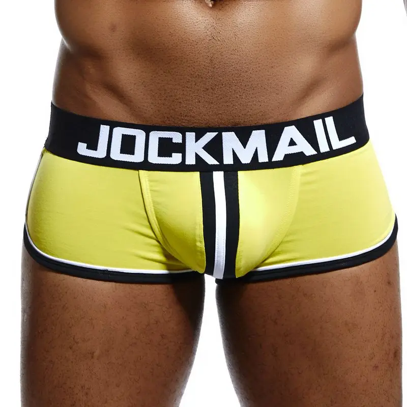 JOCKMAIL фирменфирменное Мужское нижнее белье, боксеры, шорты для геев, с мешочком для пениса, cueca, боксеры, calzoncillos hombre, мужские боксеры, шорты, трусы для сна - Цвет: Цвет: желтый