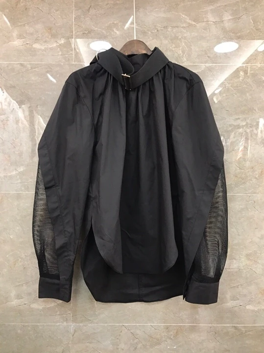 Early Autumn New Woman Irregular Neck Pure Decorative Mesh Yarn Perspective Long Sleeve Topcoat 1008
