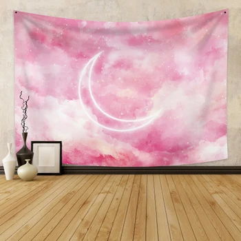 

Laeacco Fashion Tapestry Pink Moon Love Hot Air Balloon Wall Hangings Decor For Bedroom Restaurant Living Room Dorm College