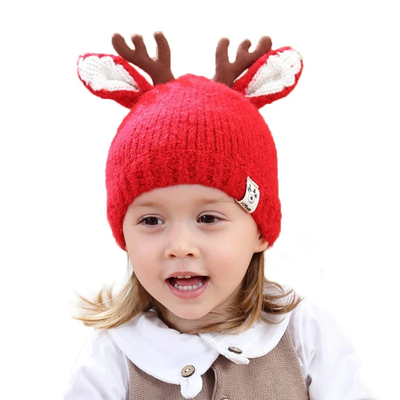 Kids Winter Warm Hat Christmas Deer Children Plus Velvet Thick Wool Hat Antlers Warm Hat Winter Supplies 5 Colors