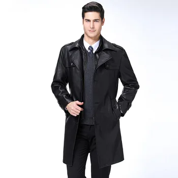 

2019 New Extra Long Giacca Pelle Uomo Thick High Quality Mens Jacket Leather Black