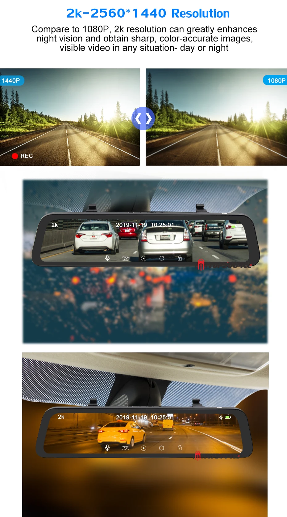 TOPSOURCE 2K 1440P Super HD для huawei Hisilicon cpu sony 335 Автомобильный видеорегистратор зеркало заднего вида ночное видение
