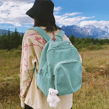 

Ins Schoolbag Female College Student Backpack High School Vintage Sense Corduroy Wild Simple Backpack