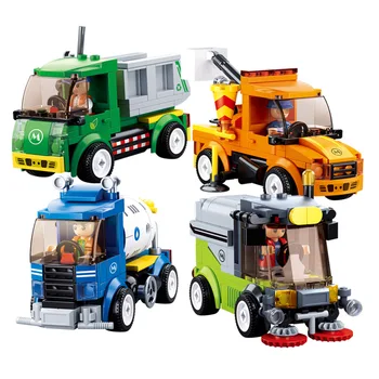 

City Vehicle Garage Race Racing Car Garbage Truck Model Bus Technic Model Building Blocks Kits Construction Toys