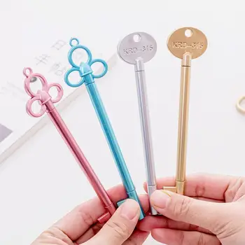 

2Pcs Key Shape Ink Gel Pen Writing Marker Metallic Feel Office Stationery Gift