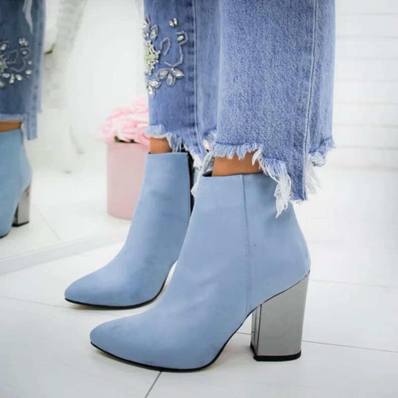Vertvie/ботинки; сезон осень-зима; Модные женские ботильоны на квадратном каблуке; женская обувь без застежки; Bota Feminina; - Цвет: blue E