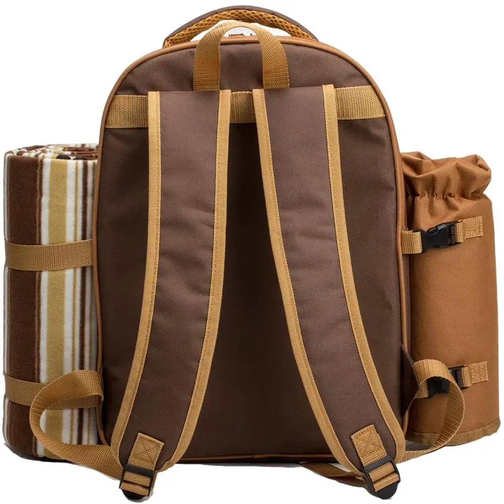 Picnic Tableware Bag Set Outdoor Portable Thermal Insulation Cold Storage 4 Person Camping Double-shoulder Picnic Backpack