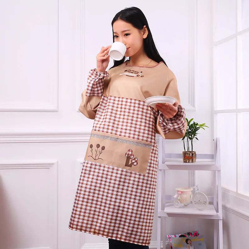Thick Peach Skin Long Sleeve Apron Kitchen Waterproof Anti-Oil Apron Domestic Cleaning Bib Adult Overclothes