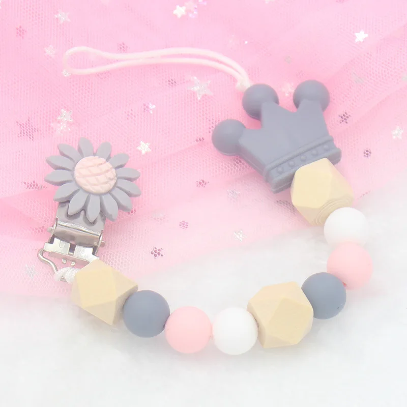 

Silicone Beads Flower Pendant Newborn Infant Toddler Boy Girl Pacifier Clip Chain Silicone Pacifier Holder