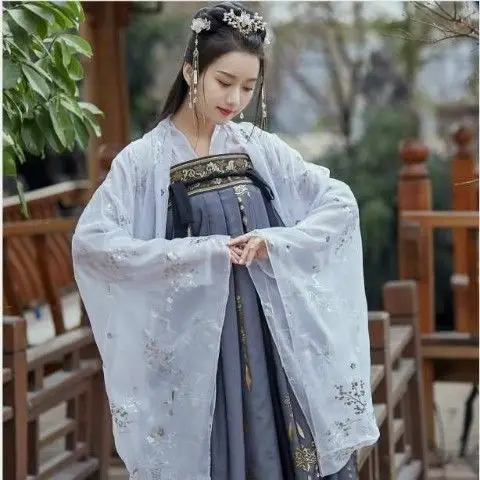 Summer Chinese Hanfu Princess Dress Women Fairy Folk with Kimono Female Dance Oriental Costume Chinese Clothes 3 meter hem set