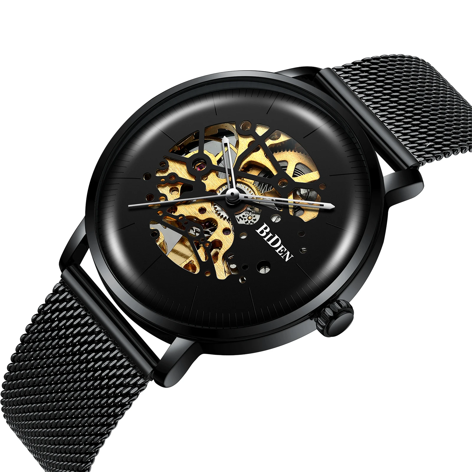 

BIDEN Fashion Male Watch Automatic Self-Wind Mechanical Mens Mesh Wristwatch Waterproof Mesh Top Brand 2019 Casual Montre Homme