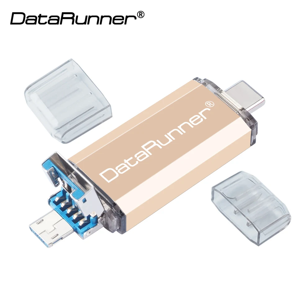 DataRunner OTG 3 в 1 USB флеш-накопитель USB3.0& type-C& Micro USB флеш-накопитель 32 Гб 64 Гб 128 ГБ 256 ГБ 512 ГБ Флешка для смартфона - Цвет: Золотой