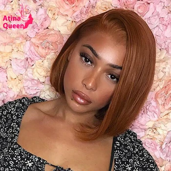 

Ginger Bob Short Wig PrePlucked 130 - 180 Density Orange Colored 13x6 Lace Front Human Hair Wigs Remy Brazilian For Black Women