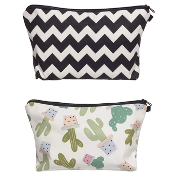 

AUAU-2 Pcs Small Make Up Bag,Personalised Cosmetic Bag Wash Bag Makeup Pouch, Cactu & Stripe
