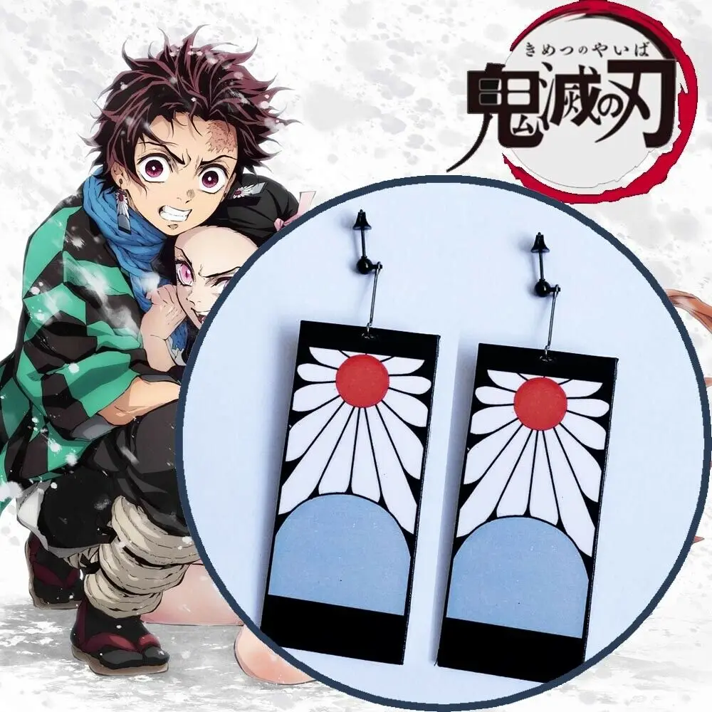 Anime Earrings Dangles Ear Stud Kimetsu No Yaiba Kamado Tanjirou Blade of Demon Destruction Slayer Cosplay Prop Costume Handmade |