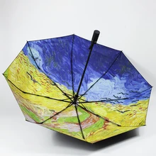 Portatile Donne Ombrello Automatico Ombrello Pieghevole Van Gogh della Pittura A Olio Ombrello Antivento Creativo Sonnenschirm UV Ombrello EA60YS
