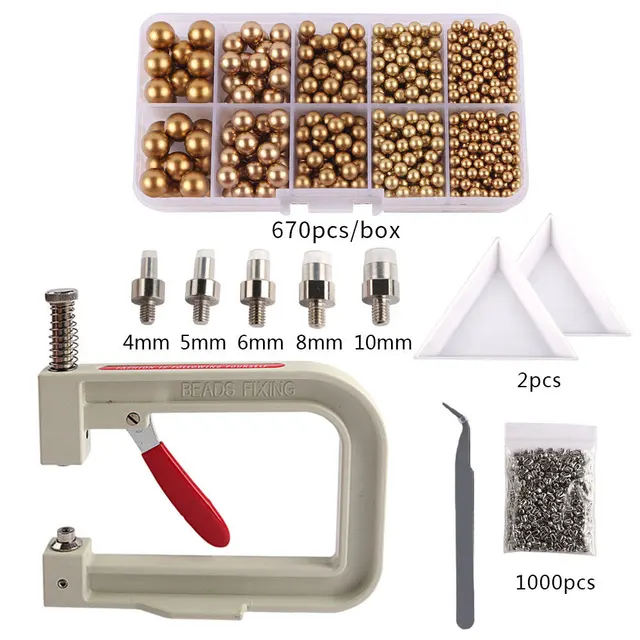 Imitation ABS Pearl Bead Nailing Hole Free Ball Claw Nail Set DIY Portable Handmade Press Manual Drilling Machine For Clothes 004