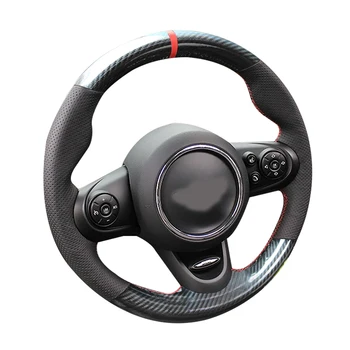 

5D Carbon Fiber&Hole Leather Steering Wheel Hand Sewing Wrap Cover Fit For Mini Cooper 2016+