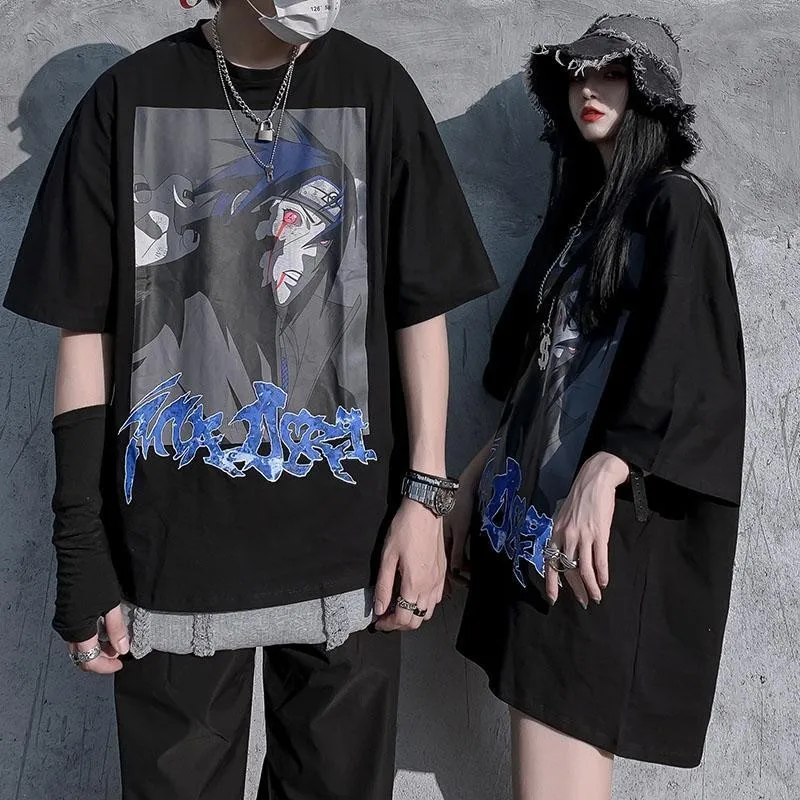 

NiceMix Sleeve Cartoon Graphic Character Letter Print Loose T Shirt T-Shirt Pullover Women Man Streetwear Korean Harajuku Top
