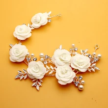 Ручной работы бежевый и красный цветок женский свадебный головной убор с жемчугом, кристаллами, бисером свадебные повязки на голову с листьями для невесты украшения для волос