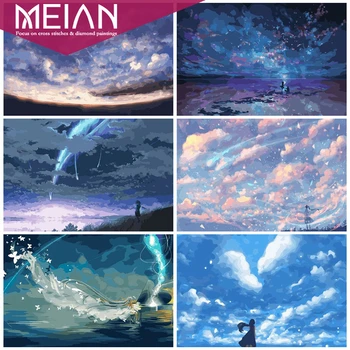 

2020 MEIAN Sky 5D Diamon Painting Scenery Coloring Landscape Paint Canvas Picture Girl Hand Painted Home Decor