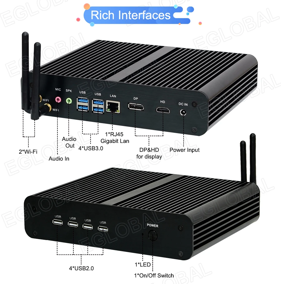Процессор EGLOBAL Fanless Mini PC i7 8565U 8550U 4 ядра 8 потоков 2 * DDR4 M.2 + Msata 5 ''SATA Настольный