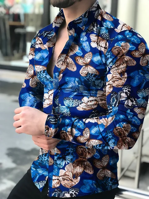 Men's shirt New Hawaiian Shirts Men Single Button Shirts Wild Shirts Printed  Male Blouses 2021 Khaki