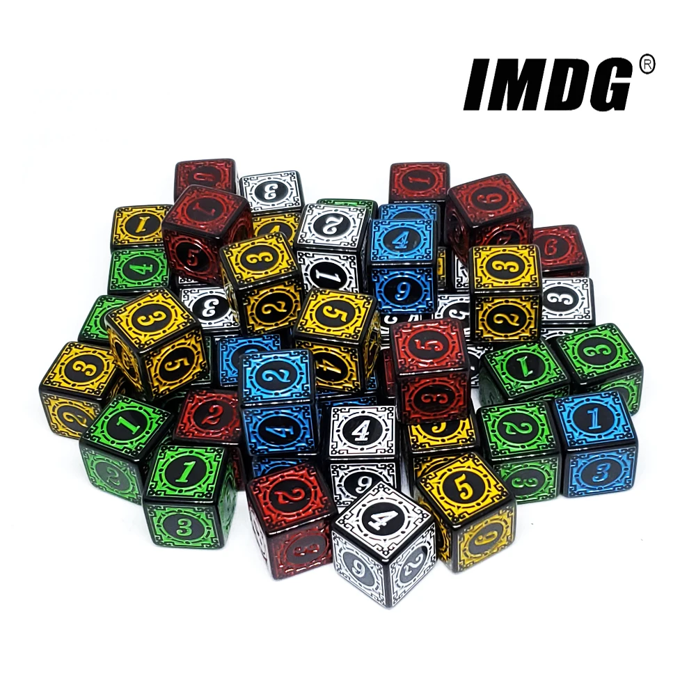 DND Dice Polyhedron Acrylic D6 6-Sides-Accessories Digital Colorful Carved-Pattern 10pcs/Pack