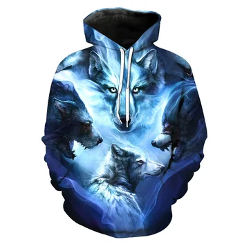 

Wolf Printed Hat Pocket Cover Men's Tide Hat Men's Garments Men's Sweatshirts Printing Blouse hoodies