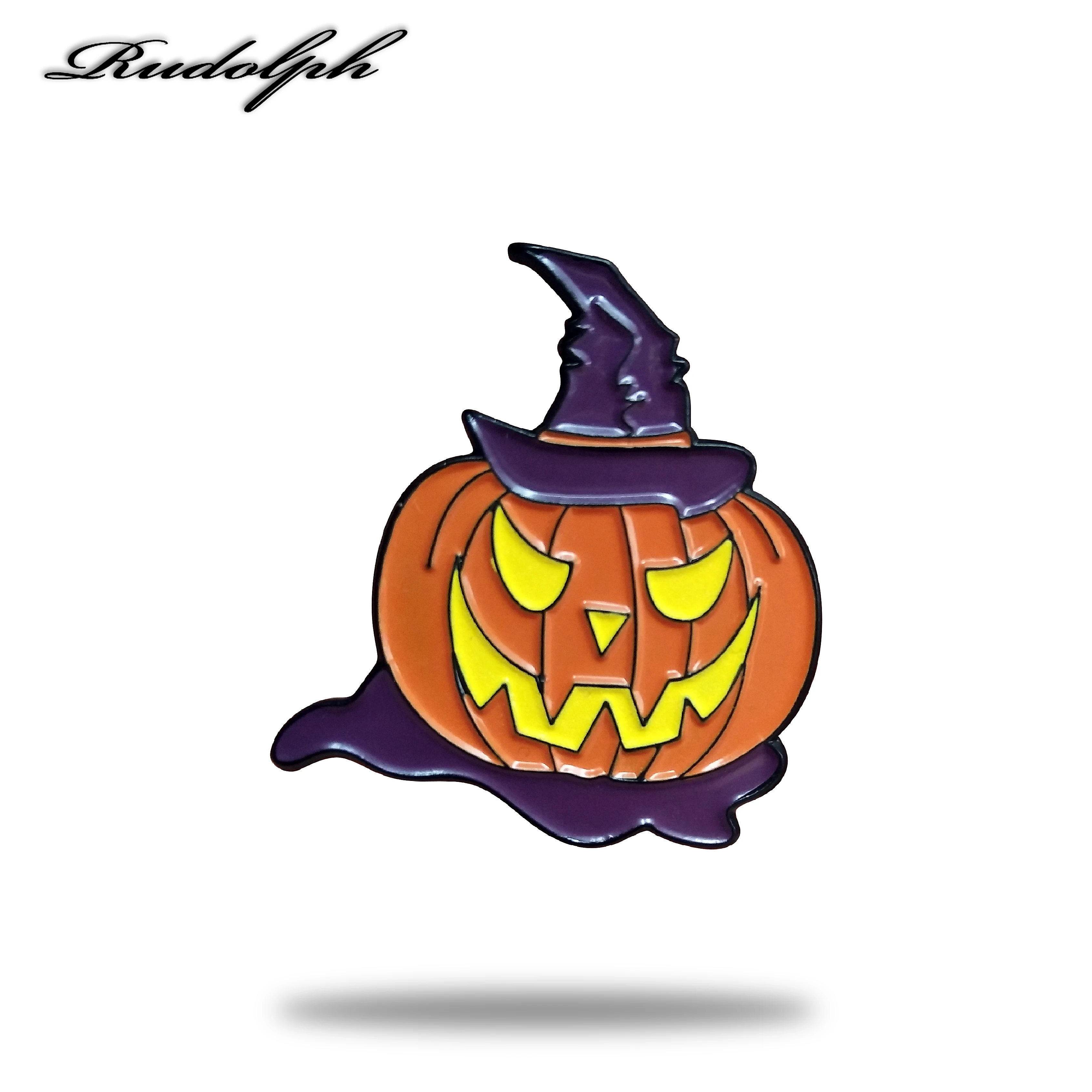 

Halloween classic glow-in-the-dark pumpkin lapel pin.