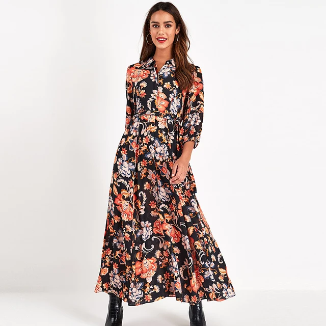 Floral Print Maxi Dress Three Quarter 