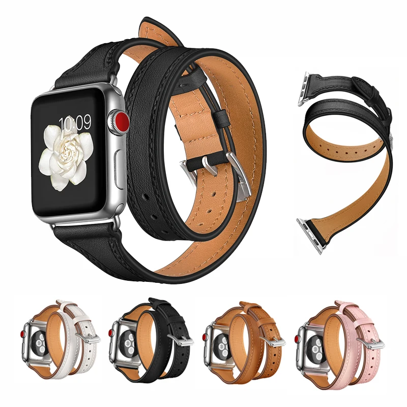 Ремешок из натуральной кожи для Apple watch 7 band браслет iWatch Double Tour 45 мм 42 38 3 2 | Наручные