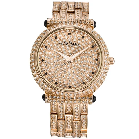 Золотой Модный раскошный ремешок для часов женские часы MIYOTA кварц MELISSA водонепроницаемые часы со стразами из Swarovsk Relogio Feminino - Цвет: Золотой