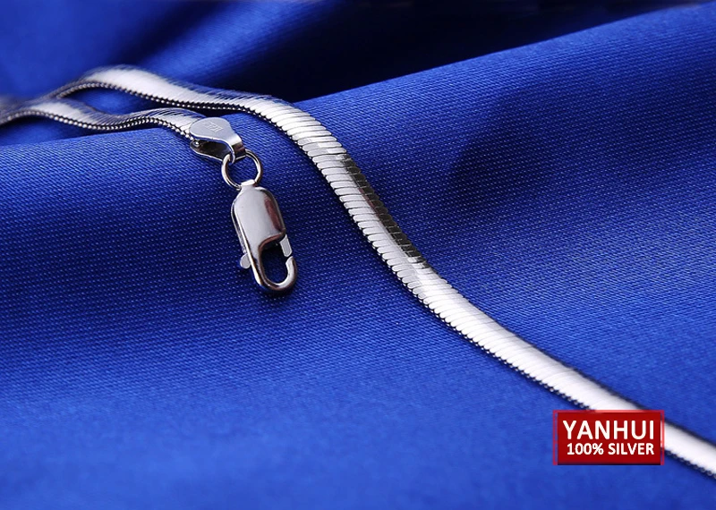 YANHUI оптом настоящие 925 чистого серебра 4 мм цепочка змейкой плоского плетения Цепочки и ожерелья Модные украшения для Для мужчин и Для женщин Длина 45/50 см XL003