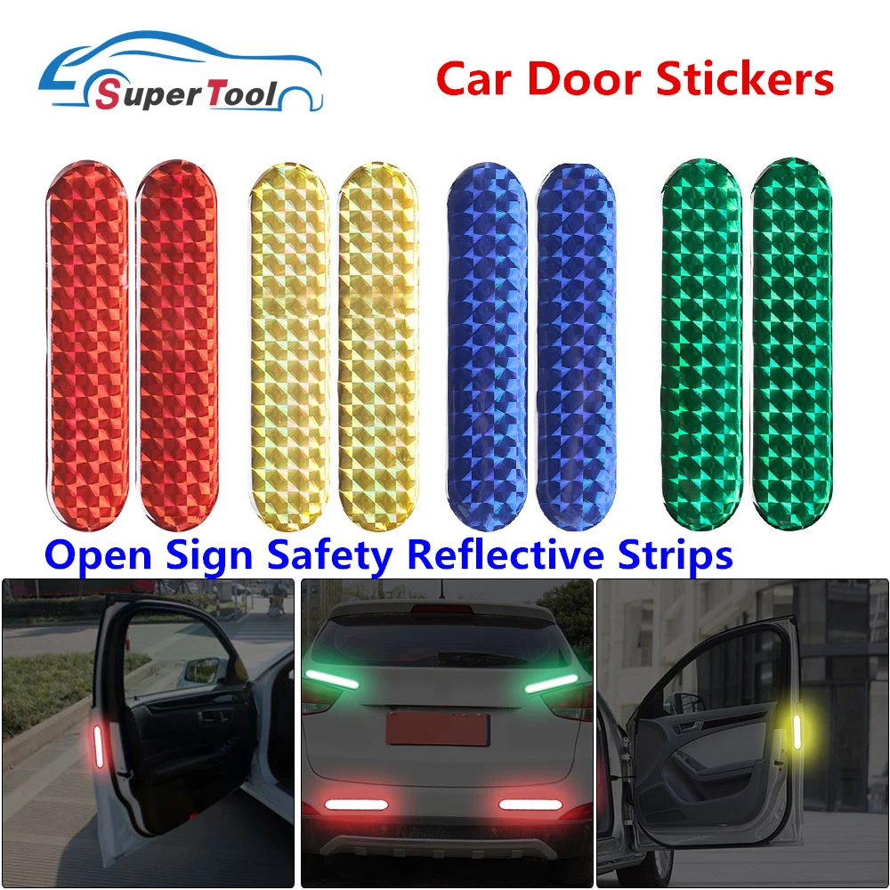 

2pcs Car Door Sticker Decal Warning Tape Car Reflective Stickers Auto Reflective Strip Car-styling Open Sign 4 Color Safety Mark