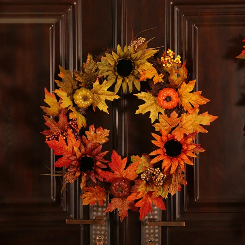 Simulation Flower Wreath Berry Maple Leaf Fall Door Wall Ornament Thanksgiving Day Comfortable And Breathable Stylish Simplicity