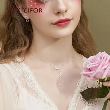 

925 Sterling silver Necklace Rhinestone Crystal Necklaces For Women moon star Zircon Choker Necklaces Wedding Collier Femme Gift