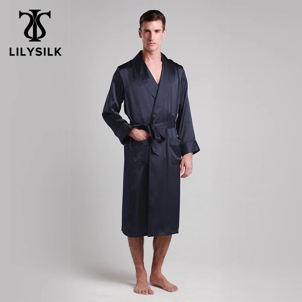 

LILYSILK Silk Robe Sleepwear Kimono Men Luxury Natural Long Length Lapel Collar 22 momme Men's Clothing Free Shipping