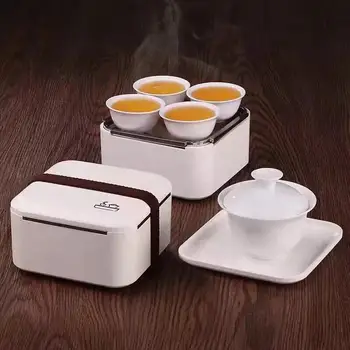 

Portable Chinese Kung Fu Tea Set Gaiwan Ceramics TeaSet With Tray Teapot TeaCups Gaiwan Traveller Teaware Teteras Portatil