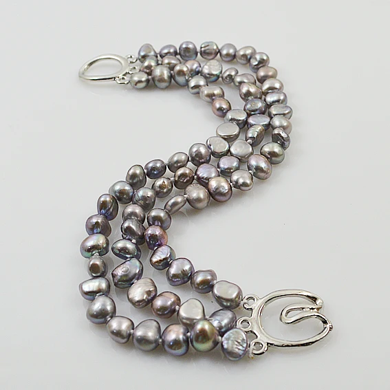 

Baroque Freshwater Light Gray Pearl 3rows Toggle Bracelet New Arriver Fashion Pearl Jewelry Perfect Party Chirstmas Women Gift