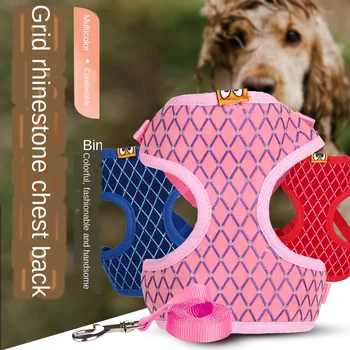 

Dog Traction Rope Breathable Grid Belt Flash Diamond Nylon Pet Chest Back Traction Rope Dog Vest