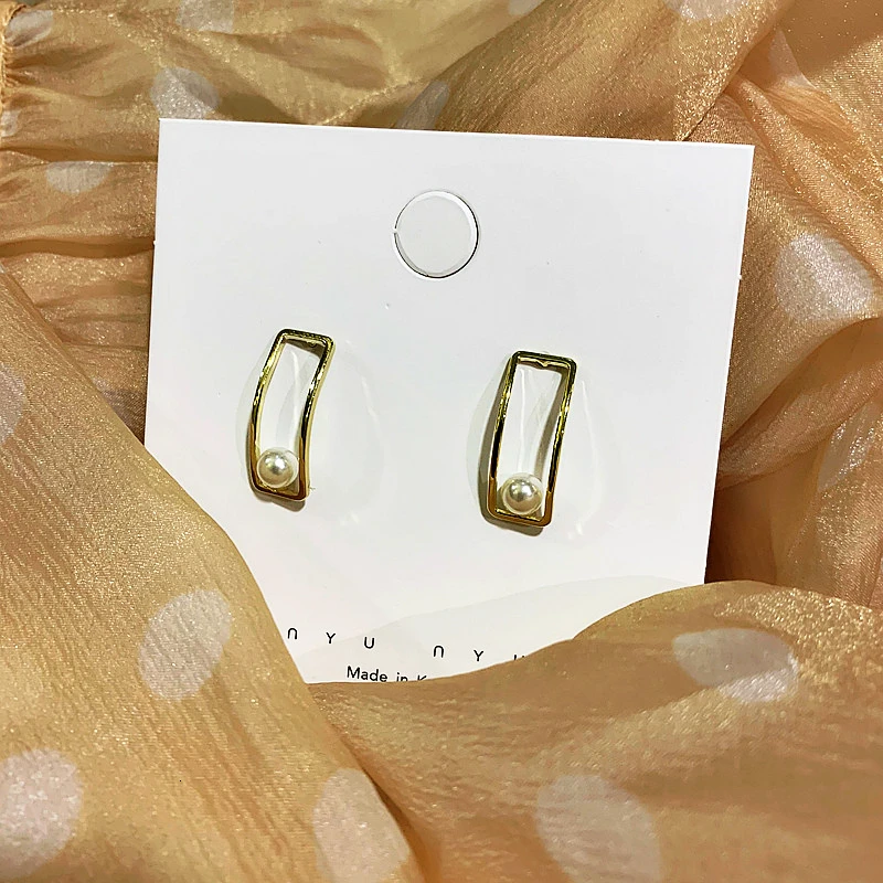 Корейские простые винтажные золотые металлические геометрические нестандартные геометрические многоугольные жемчужные маленькие серьги-гвоздики для женщин и девушек, вечерние, подарок