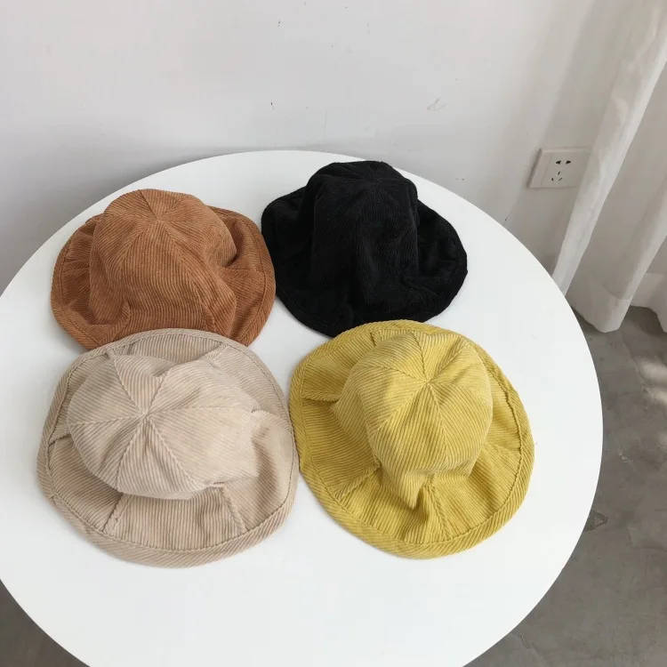 

Autumn And Winter Retro Corduroy Hat Was a Small Face Literature And Art Versatile Solid Color Casual by Age Bucket Hat Girl's C