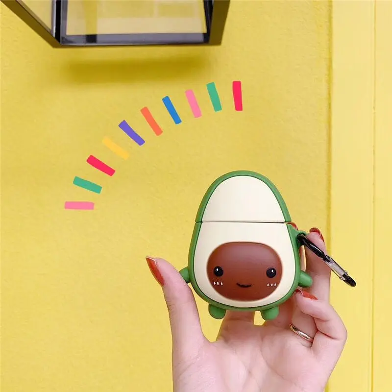 Для AirPods чехол милый 3D мультфильм авокадо наушники чехол для Apple Airpods 2 силиконовые наушники чехол для Air pods Earpods ремешок