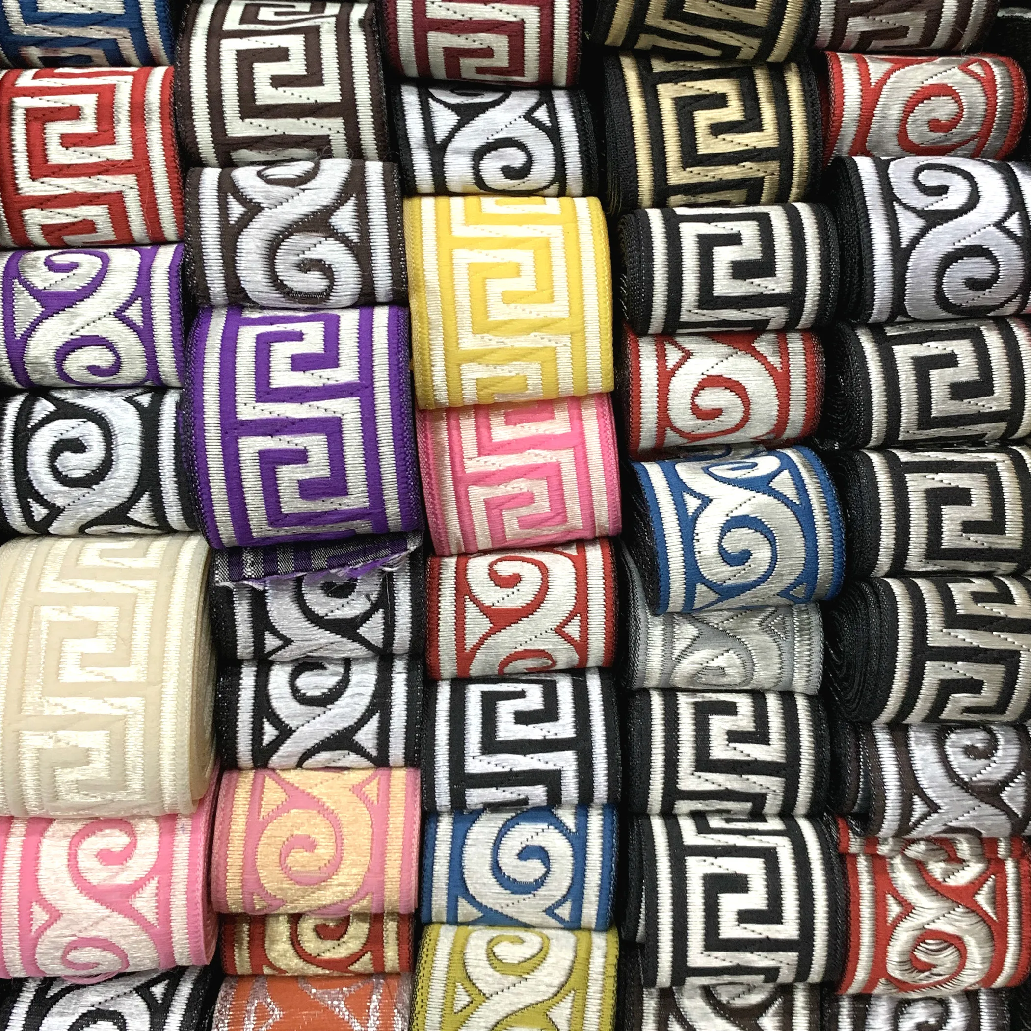 48 Design Polyester Geometric Folk Style Single Face Jacquard Ribbon 10YARD/LOT 33MM 1.5 INCH polyester ribbon,ribbon decoration,ribbon supplies