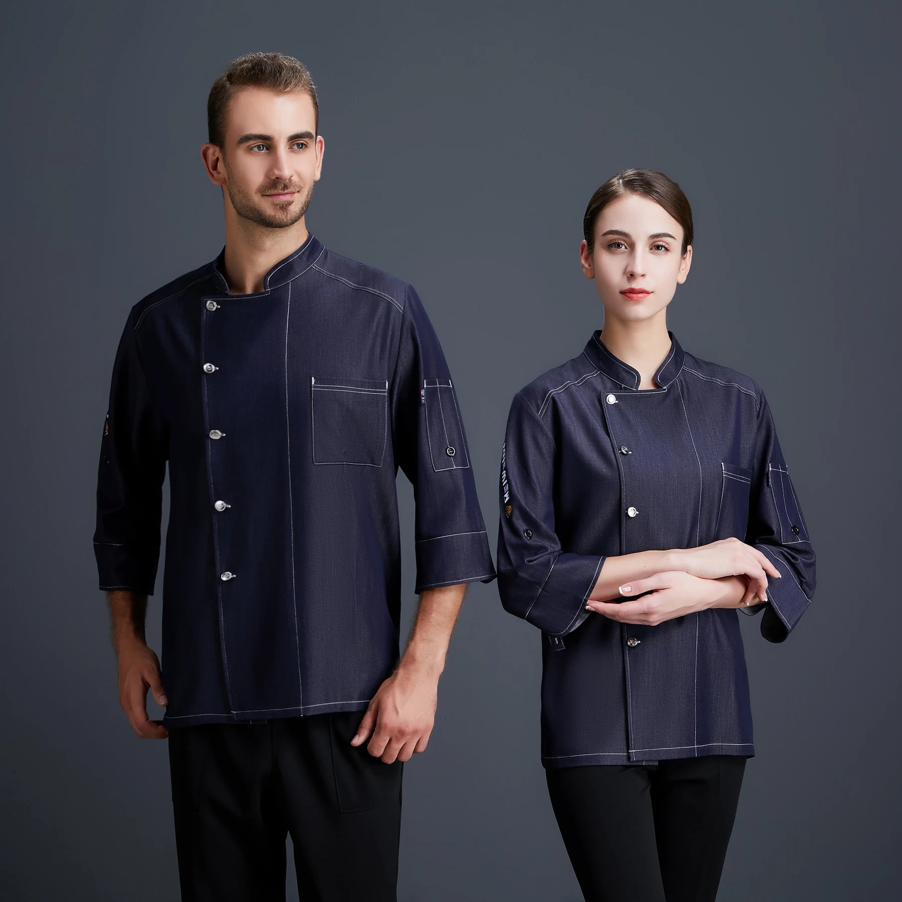 High Quality Unisex Solid Color Long Sleeve Chef Cooking Uniform Hotel Restaurant Cafe Bakery Hair Salon Bar Waiter Work Shirt