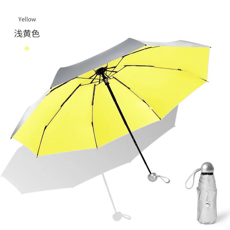 Маленький модный складной зонт от дождя для женщин, подарок для мужчин, мини Карманный Зонтик для девочек, анти-УФ, водонепроницаемый, портативные дорожные Зонты - Цвет: Silver-Yellow